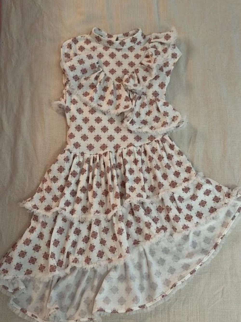 Joyfolie Cream Dress with Rose Print and Ruffles